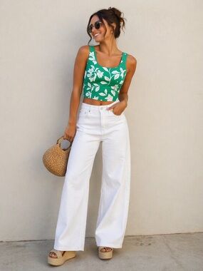 J.Crew Green Floral Crop Top | Cotton Summer Smocked Festival Coastal 90s | 4